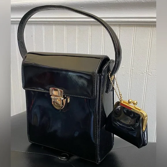 Vintage Liz Claiborne Black Patent Leather Purse - Picture 2 of 8